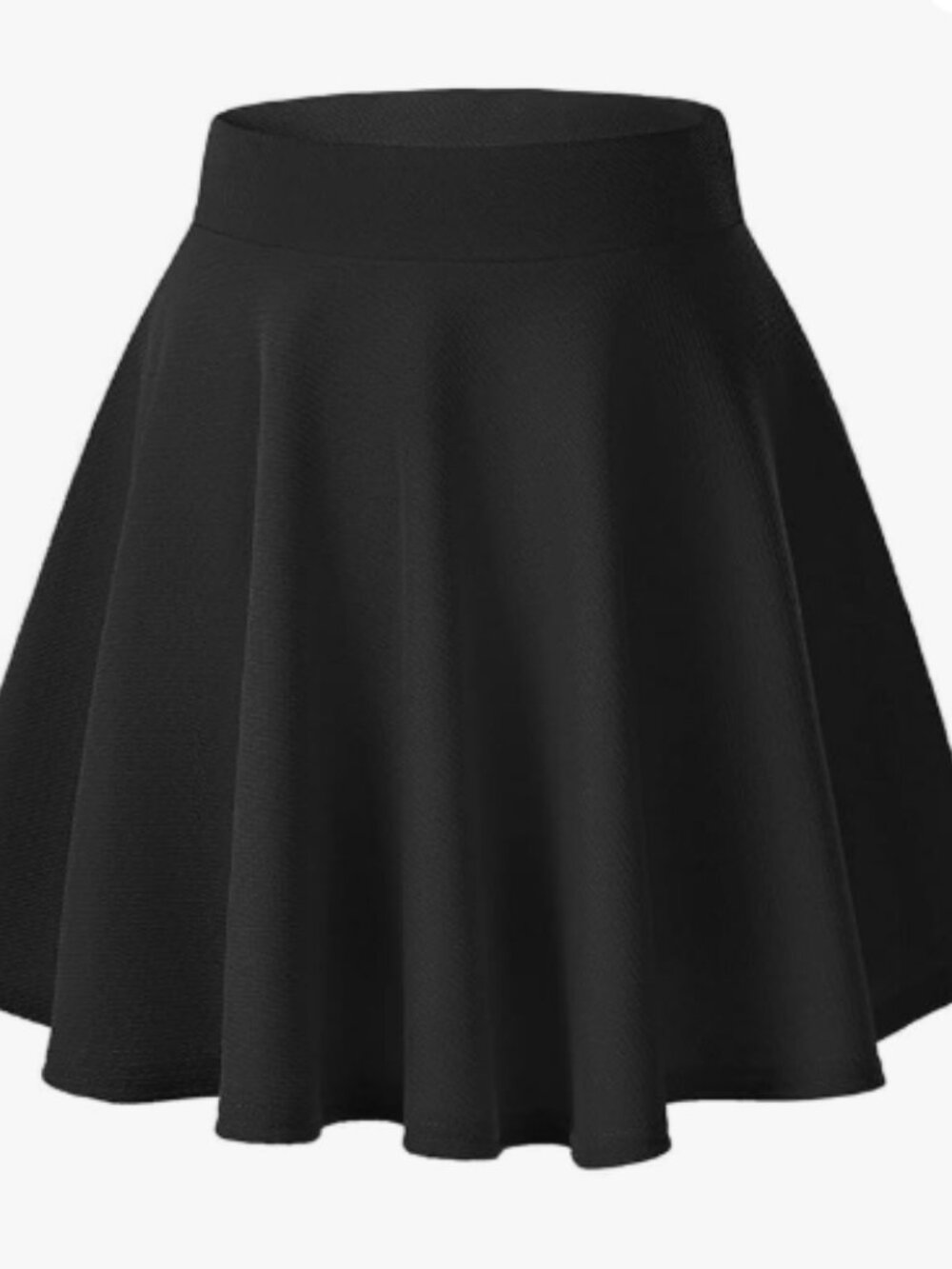 Black Stretchy Flared Casual Mini Skater Skirt